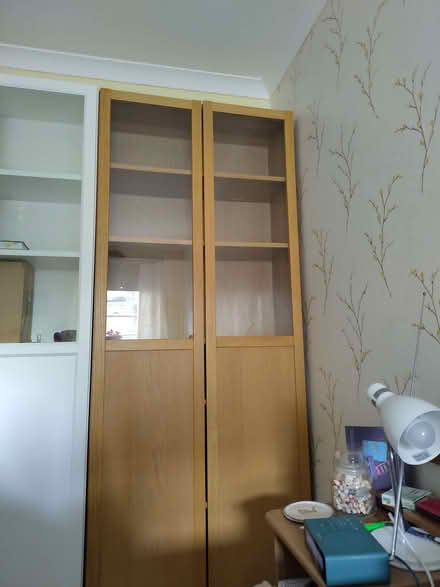 Photo of free Tall Billy oak effect book case with part glazed doors (Portobello EH15) #1