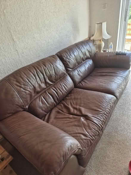 Photo of free Brown leather 3 seater sofa (Lower New Inn NP4) #1