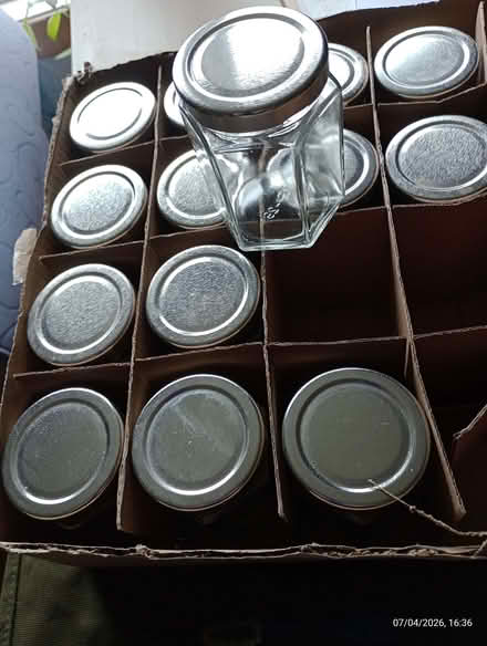Photo of free Small hexagonal glass jars with lids (Dunblane FK15) #1