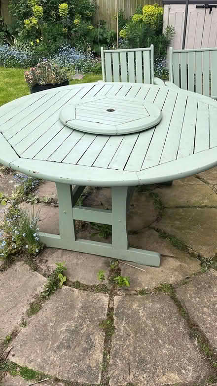 Photo of free Circular solid wood garden table and x6 chairs for (Longton PR4) #1