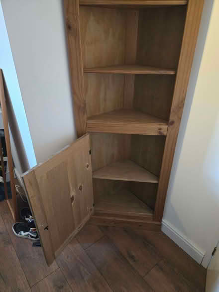Photo of free Tall corner shelving unit with cupboard. 190cm tall. (Cople MK44) #2