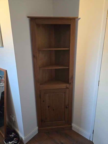 Photo of free Tall corner shelving unit with cupboard. 190cm tall. (Cople MK44) #1