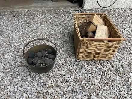 Photo of free Coal, copper bucket, logs, log basket (Kents Bank LA11) #2