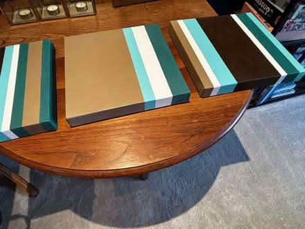 Photo of free 3 x Teal brown and white square painted canvases (West Norwood SE21) #3