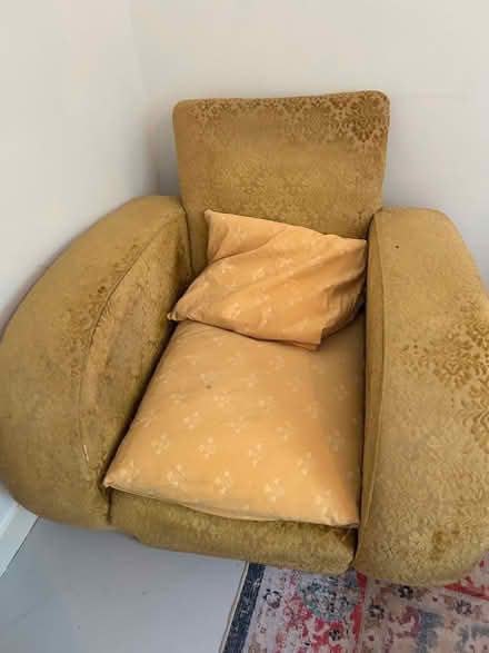 Photo of free Golden velvet 1930s armchair + cushions (Flesher's Haugh G5) #2
