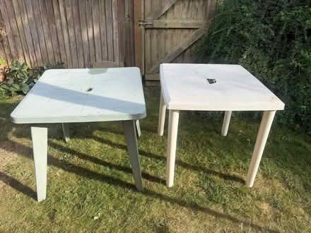 Photo of free Two plastic garden tables (Great Tey CO6) #1