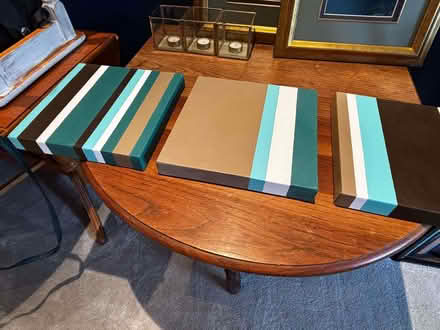 Photo of free 3 x Teal brown and white square painted canvases (West Norwood SE21) #4