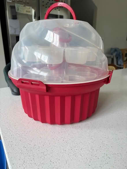 Photo of free Red & clear plastic cupcake holder (North Michigan Park/Brookland) #1