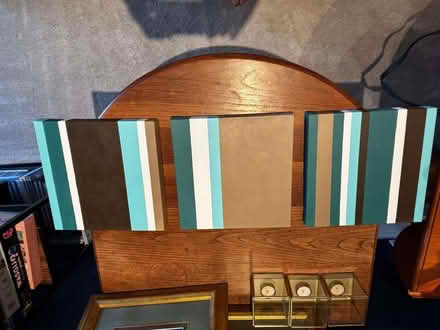 Photo of free 3 x Teal brown and white square painted canvases (West Norwood SE21) #1