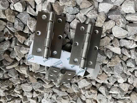 Photo of free Pair of door handles, all fittings and three hinges (Kents Bank LA11) #4
