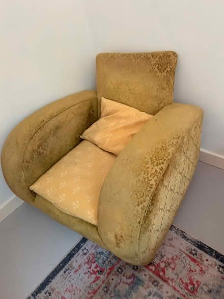 Photo of free Golden velvet 1930s armchair + cushions (Flesher's Haugh G5) #1