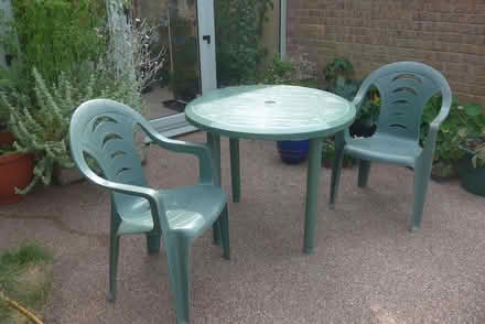 Photo of free Round Plastic Garden Table & Chairs (Carnaby, Bridlington YO16) #1