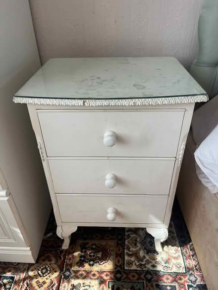 Photo of free 2 white bedside tables (Harold Wood RM3) #1