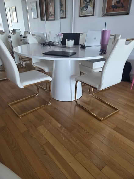 Photo of free 60 in round white wood dininf table (Yonkers) #3