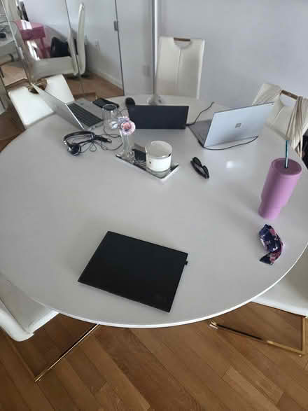 Photo of free 60 in round white wood dininf table (Yonkers) #2