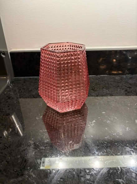 Photo of free 6.5" Pink Geometric Glass Vase (Belmont, MA) #1