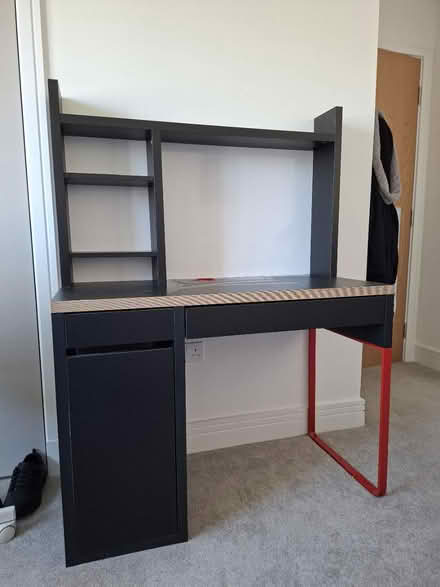 Photo of free Black desk with shelf unit (AB22) #1