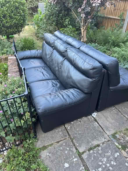 Photo of free 2x Three Seat Black Leather Sofas (Moulsham CM2) #1
