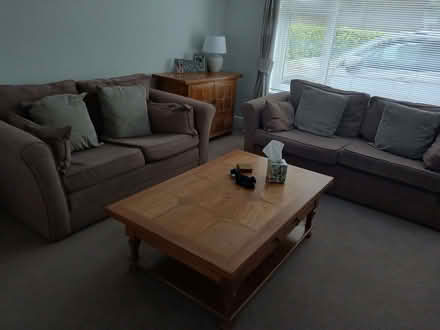 Photo of free Brown sofas 1x 2 seater, 1 x 3 seater and scatter cushiond (Aston Clinton HP22) #1