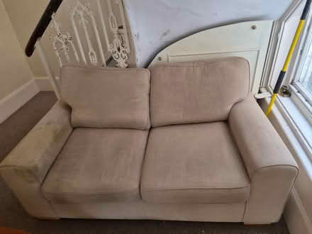 Photo of free Two seater Beige Cloth Settee (17 Earls Avenue CT20 2HG) #1