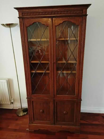 Photo of free Oak cabinet with glass leaded doors (Shurlock Row RG10) #3