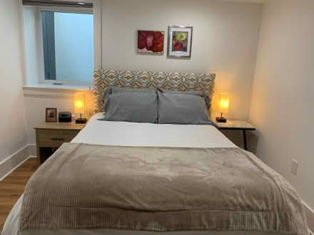 Photo of free Queen bedframe, headboard, boxsprin (Cathedral Heights) #1