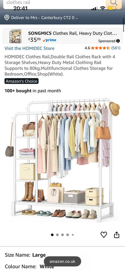 Photo of free White metal double clothes rail (New Town CO1) #1