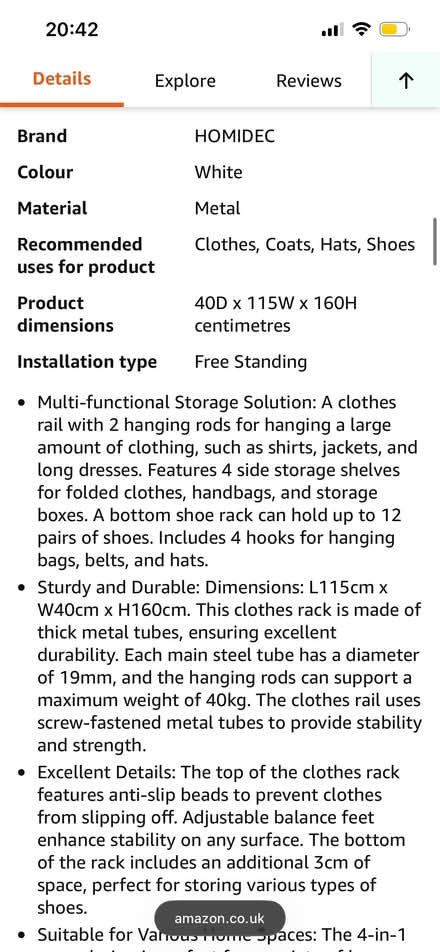 Photo of free White metal double clothes rail (New Town CO1) #3
