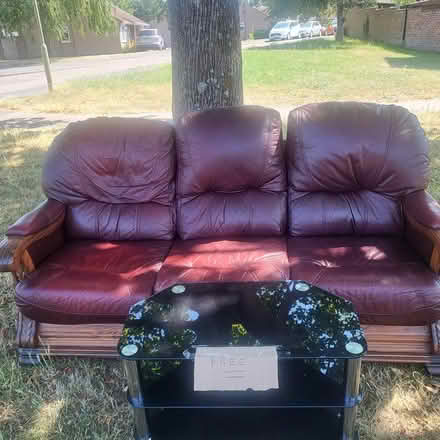 Photo of free Leather and wood sofa (Ox14 5na) #4