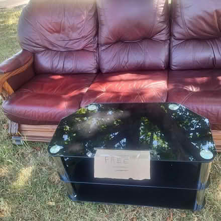 Photo of free Leather and wood sofa (Ox14 5na) #1