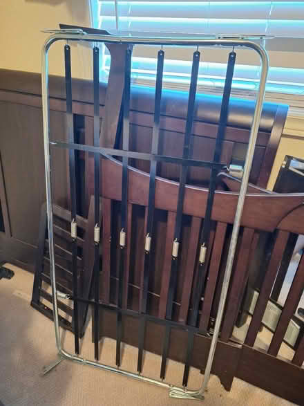 Photo of free Wood sleigh crib (no hardware) (Brooklin.) #4
