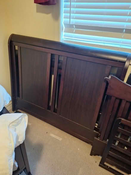 Photo of free Wood sleigh crib (no hardware) (Brooklin.) #1