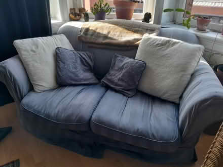 Photo of free Pair of blue sofas and cushions (Govan, Glasgow G51) #1