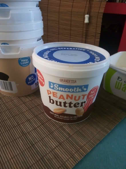 Photo of free 10x1L peanut butter tubs with lids (Bronllys LD3) #1