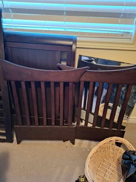 Photo of free Wood sleigh crib (no hardware) (Brooklin.) #3