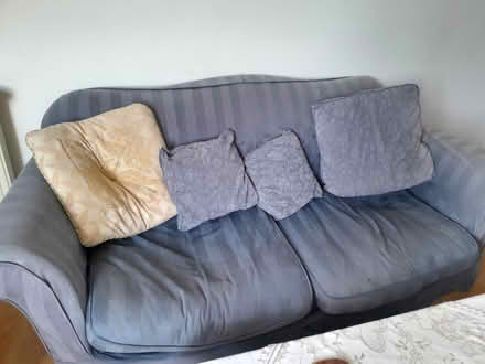 Photo of free Pair of blue sofas and cushions (Govan, Glasgow G51) #2