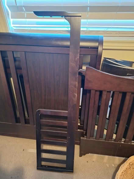 Photo of free Wood sleigh crib (no hardware) (Brooklin.) #2