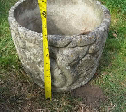 Photo of free two concrete garden planter tubs, squirrel motif (Addiscombe CR0) #4