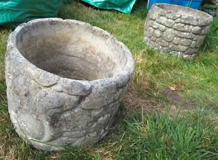 Photo of free two concrete garden planter tubs, squirrel motif (Addiscombe CR0) #1