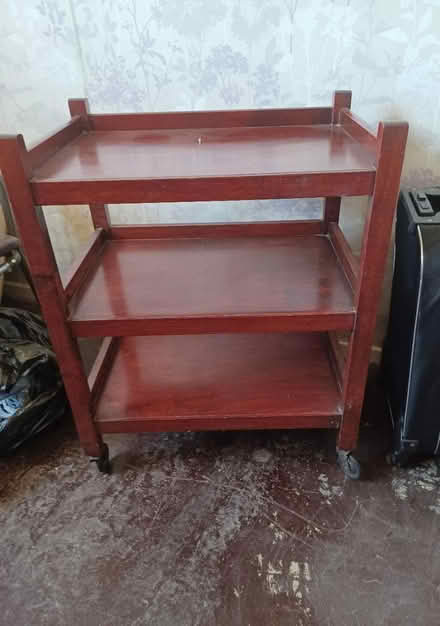 Photo of free Wooden shelving trolley on wheels (Brockworth) #1