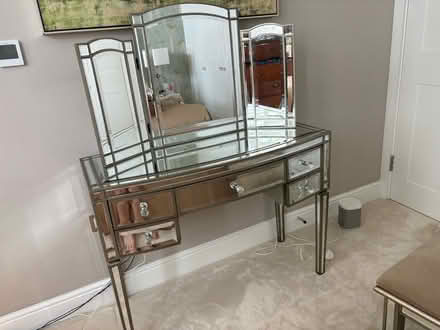 Photo of free Mirrored dressing table, stool & mirror Crack on drawer. (Teddington TW11) #1