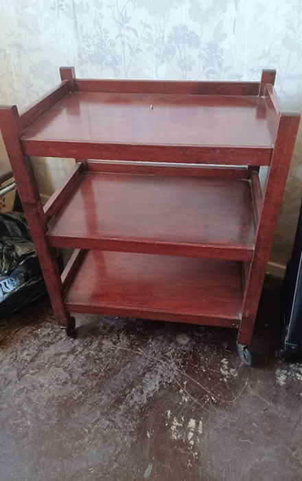 Photo of free Wooden shelving trolley on wheels (Brockworth) #2