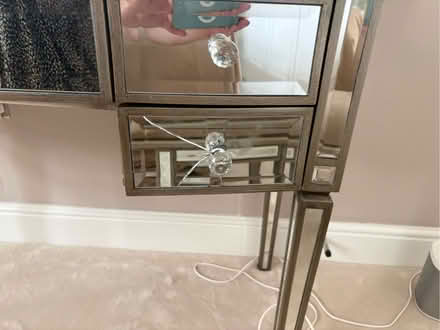 Photo of free Mirrored dressing table, stool & mirror Crack on drawer. (Teddington TW11) #2