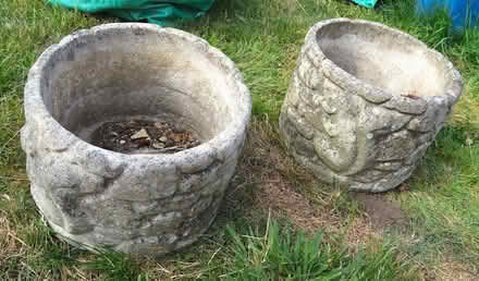 Photo of free two concrete garden planter tubs, squirrel motif (Addiscombe CR0) #2