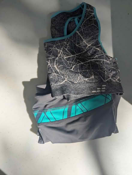 Photo of free grey/teal women's exercise set, M (Davis Square Somerville) #1