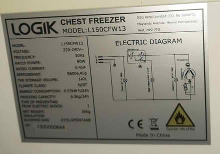 Photo of free Chest Freezer LOGIK L150CFW13 (Sundorne SY1) #3