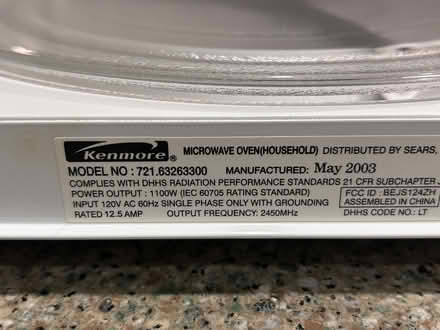 Photo of free 1100w microwave (West Springfield) #2