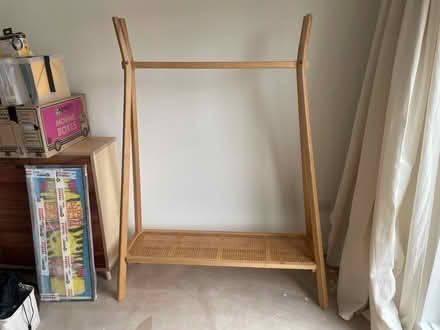 Photo of free Wood clothes rail with rattan shelf (Hackney N16) #1