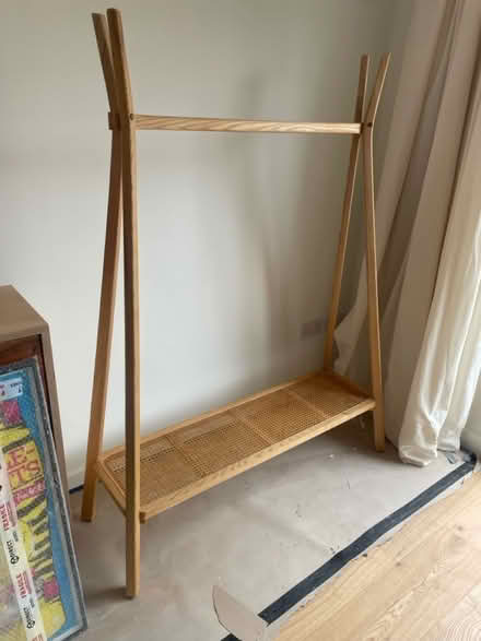 Photo of free Wood clothes rail with rattan shelf (Hackney N16) #2