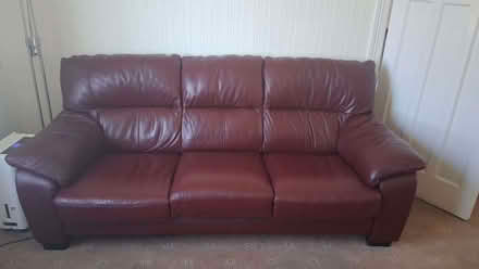 Photo of free Red leather sofas. 1x2 seater 1x3 seater. (High Lanes TR27) #1